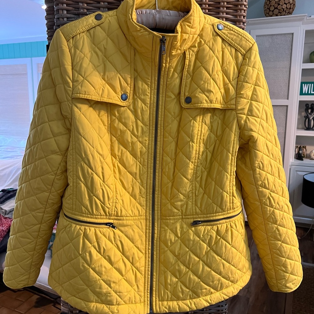 Talbots quilt jacket coat fisherman barn stunning golden yellow medium large